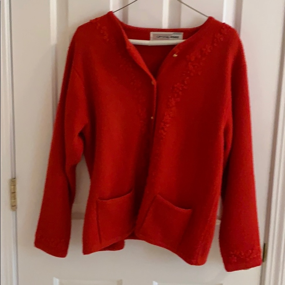 Red sweater with design